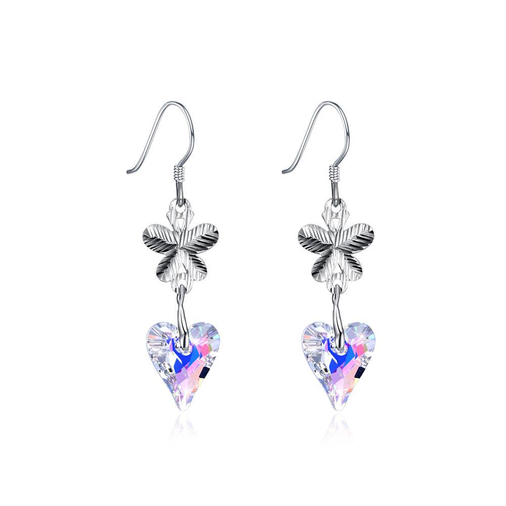 925 Sterling Silver Elegant Romantic Heart Shape and Butterfly Earrings with Multicolor Austrian Element Crystal - Glamorousky