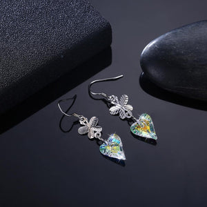 925 Sterling Silver Elegant Romantic Heart Shape and Butterfly Earrings with Multicolor Austrian Element Crystal - Glamorousky