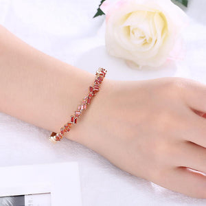 Elegant Plated Champagne Gold Open Bangle with Irregular Red Cubic Zircon - Glamorousky