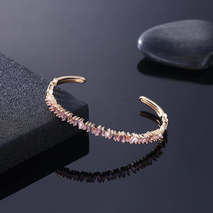 Elegant Plated Champagne Gold Open Bangle with Pink Cubic Zirconia - Glamorousky