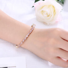 Load image into Gallery viewer, Elegant Plated Champagne Gold Open Bangle with Pink Cubic Zirconia - Glamorousky