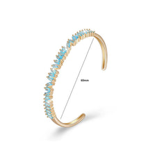 Load image into Gallery viewer, Fashion Plated Champagne Gold Open Bangle with Blue Cubic Zircon - Glamorousky