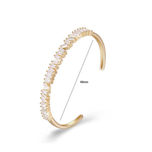 Fashion Plated Champagne Gold Open Bangle with Cubic Zircon - Glamorousky