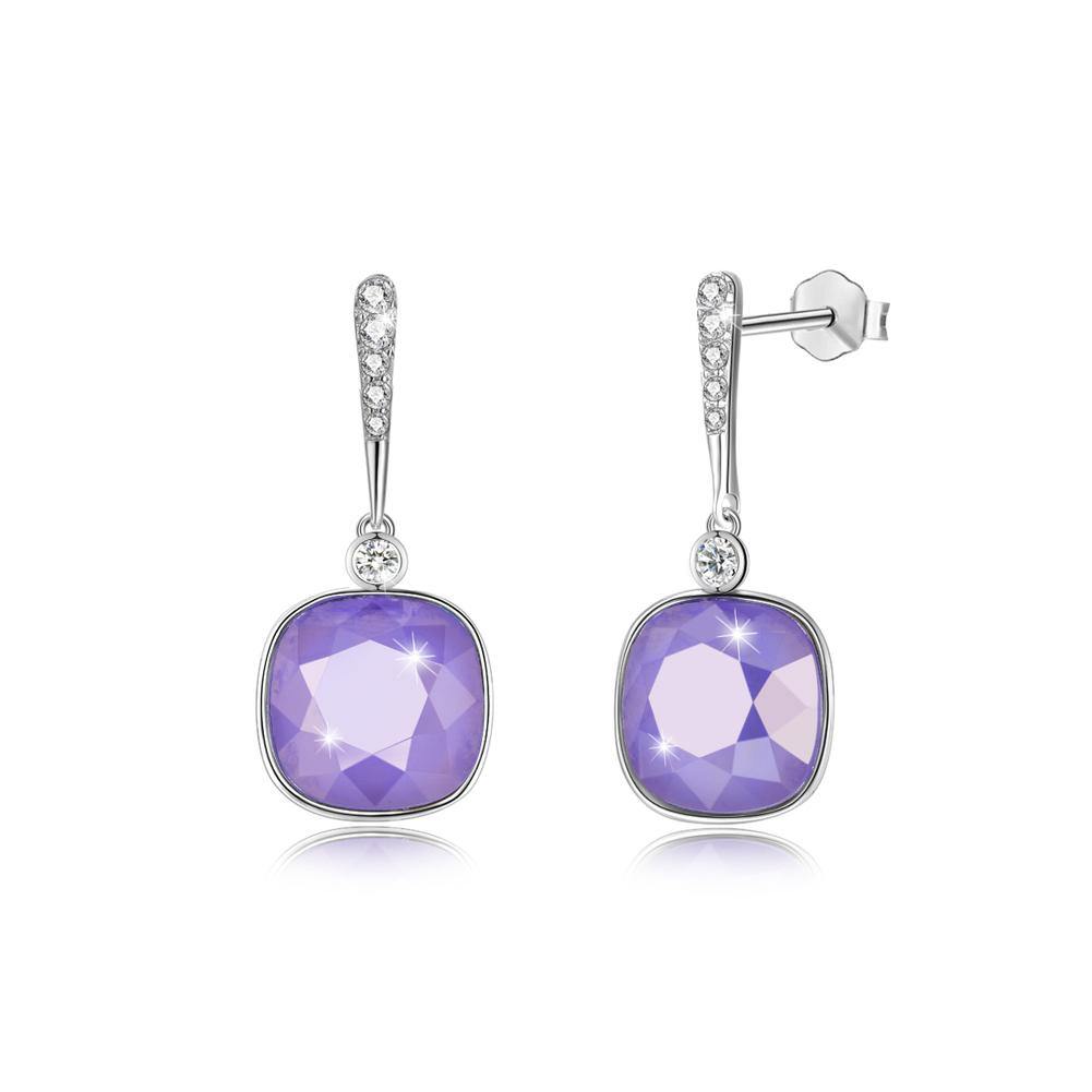 925 Sterling Silver Elegant Fashion Simple Sparkling Purple Austrian element Crystal Earrings - Glamorousky