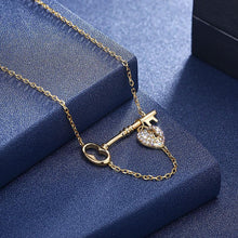 Load image into Gallery viewer, 925 Sterling Silver Gold Plated Elegant Fashion Heart Lock and Key Necklace with Austrian Element Crystal - Glamorousky