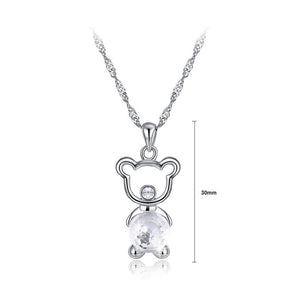 925 Sterling Silver Fashion Cute Little Bear Pendant Necklace with White Austrian Element Crystal - Glamorousky