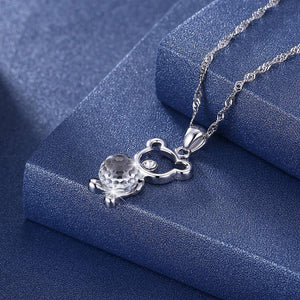 925 Sterling Silver Fashion Cute Little Bear Pendant Necklace with White Austrian Element Crystal - Glamorousky