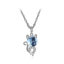 Load image into Gallery viewer, 925 Sterling Silver Fashion Cute Little Cat Pendant Necklace with Blue Austrian Element Crystal - Glamorousky