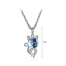 Load image into Gallery viewer, 925 Sterling Silver Fashion Cute Little Cat Pendant Necklace with Blue Austrian Element Crystal - Glamorousky