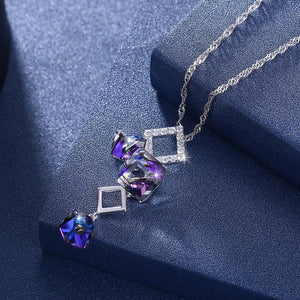 925 Sterling Silver Elegant Fashion Geometric Cube and Square Pendant Necklace with Cubic Zircon - Glamorousky