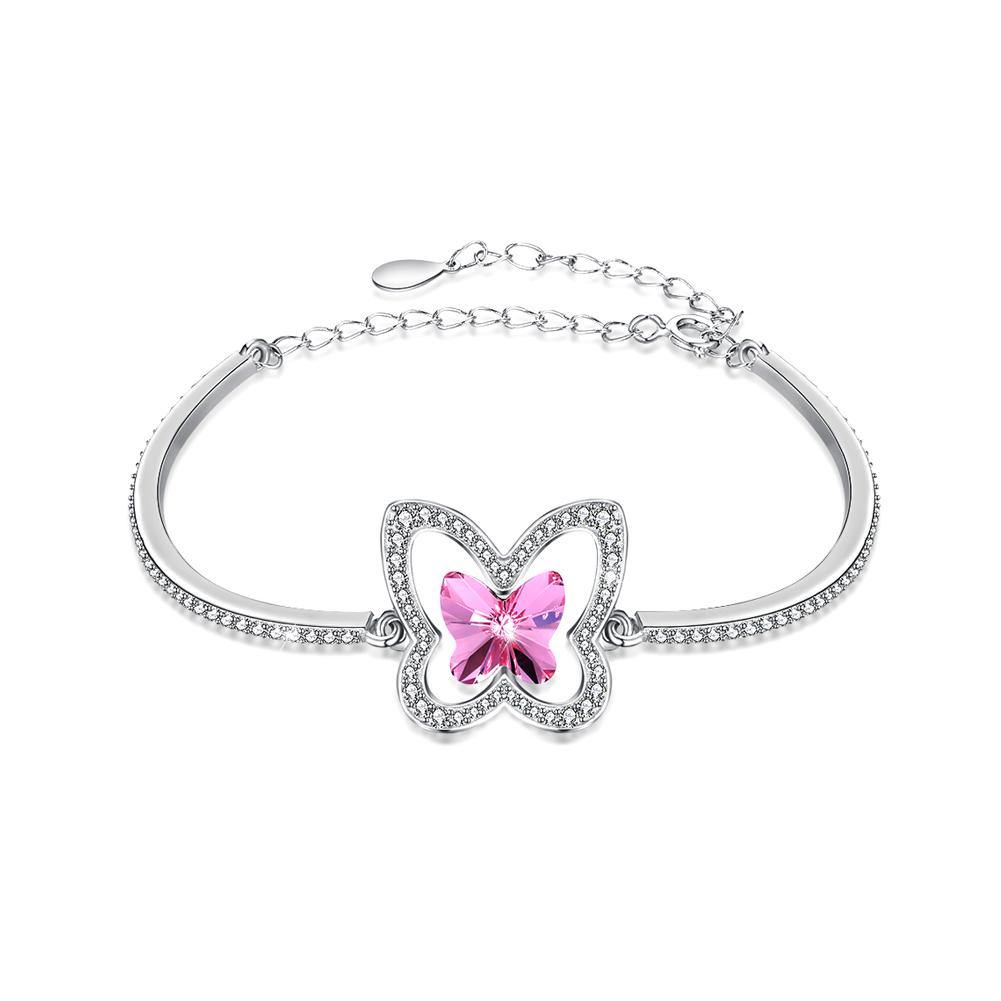 925 Sterling Silver Elegant Pink Butterfly Bracelet with Austrian Element Crystal - Glamorousky