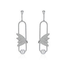 Load image into Gallery viewer, 925 Sterling Silver Elegant Delicate Fashion Bird Little Swallow Pearl Earrings with Austrian Element Crystal - Glamorousky