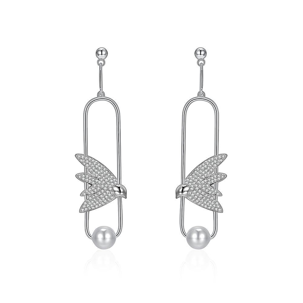 925 Sterling Silver Elegant Delicate Fashion Bird Little Swallow Pearl Earrings with Austrian Element Crystal - Glamorousky