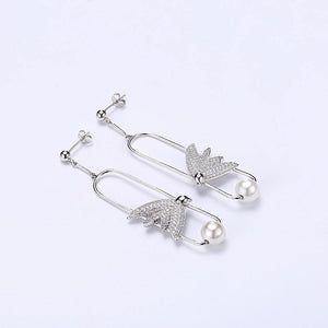 925 Sterling Silver Elegant Delicate Fashion Bird Little Swallow Pearl Earrings with Austrian Element Crystal - Glamorousky