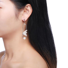 Load image into Gallery viewer, 925 Sterling Silver Elegant Delicate Fashion Bird Little Swallow Pearl Earrings with Champagne Austrian Element Crystal - Glamorousky