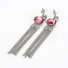 Load image into Gallery viewer, 925 Sterling Silver Elegant Fashion Long Tassel Earrings with Pink Austrian Element Crystal - Glamorousky