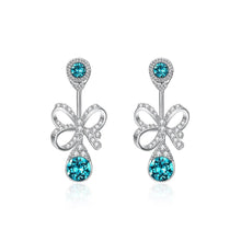Load image into Gallery viewer, 925 Sterling Silver Elegant Fashion Romantic Bowknot and Water Drop Shape Earrings with Blue Austrian Element Crystal - Glamorousky