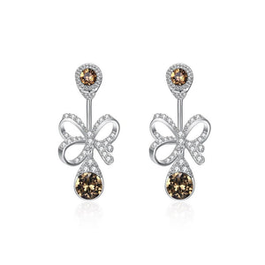 925 Sterling Silver Elegant Fashion Romantic Bowknot and Water Drop Shape Earrings with Champagne Austrian Element Crystal - Glamorousky