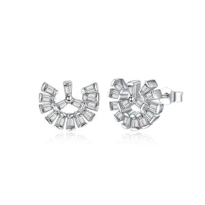 925 Sterling Silver Simple Scallop Earrings with Austrian Element Crystal - Glamorousky