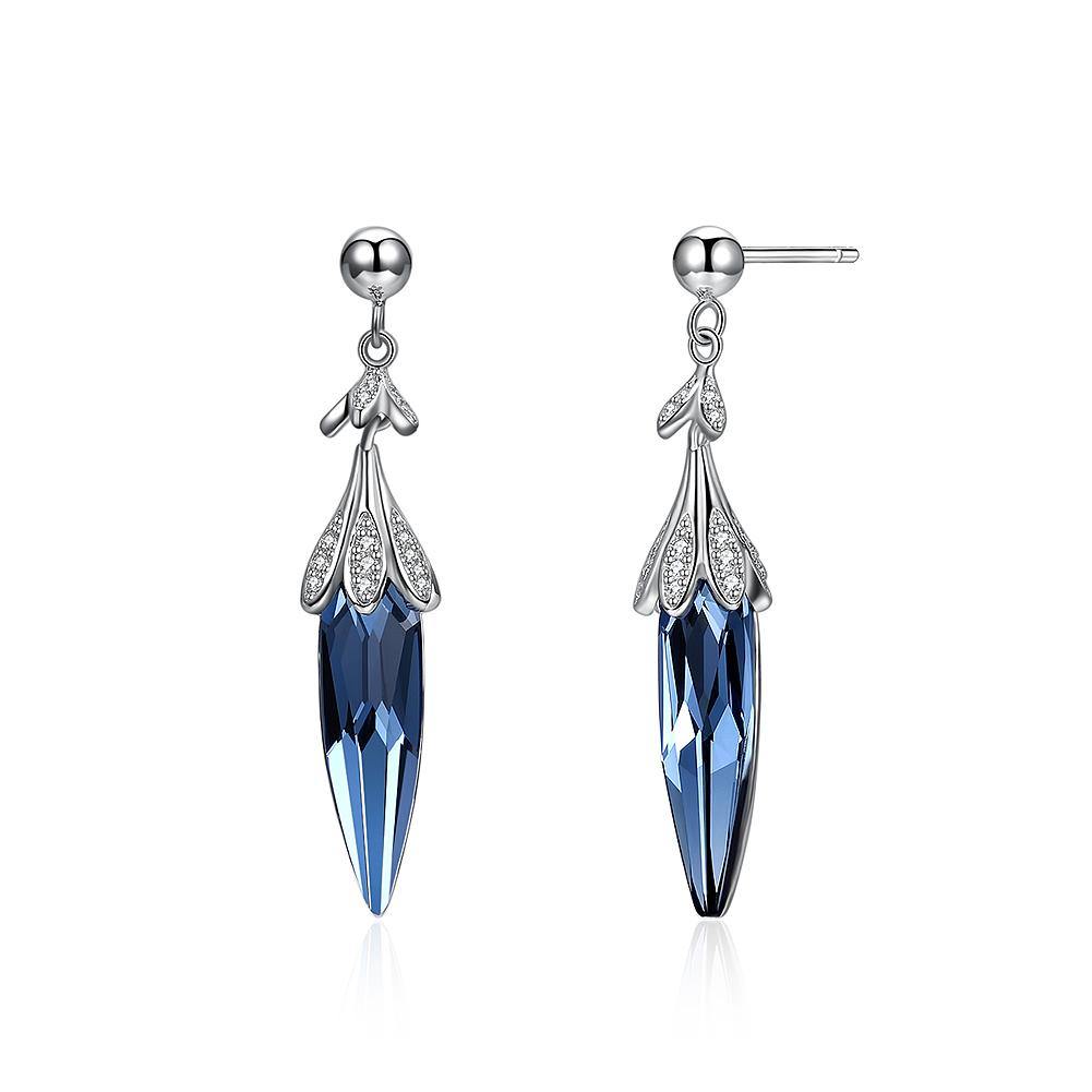 925 Sterling Silver Little Chili Earrings with Blue Austrian Element Crystal - Glamorousky