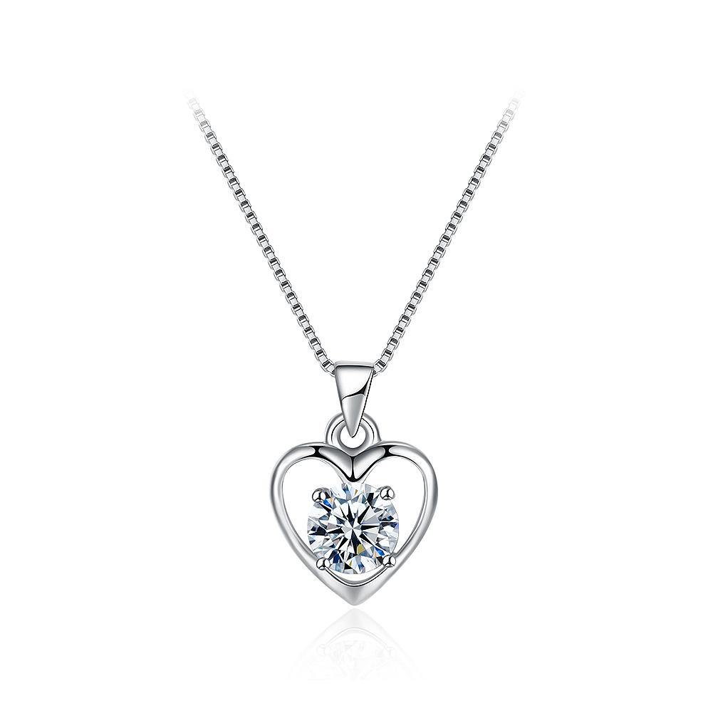 925 Sterling Silver Sweet Heart Pendant with Cubic Zircon and Necklace - Glamorousky