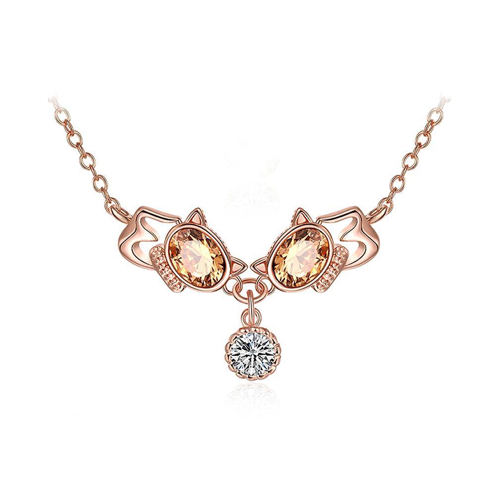Personalized Plated Rose Gold Cat Necklace with Gold Austrian Element Crystal - Glamorousky