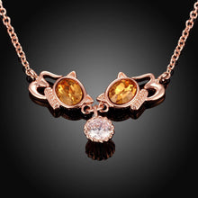 Load image into Gallery viewer, Personalized Plated Rose Gold Cat Necklace with Gold Austrian Element Crystal - Glamorousky