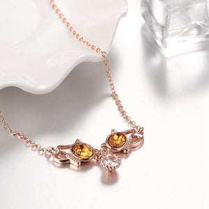 Personalized Plated Rose Gold Cat Necklace with Gold Austrian Element Crystal - Glamorousky