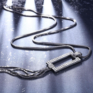 Fashion Geometric Rectangular Fringed Pendant with Austrian Element Crystal and Necklace - Glamorousky