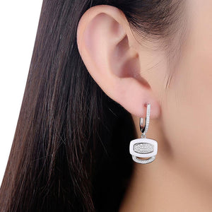925 Sterling Silver Elegant Geometric Earrings with Austrian Element Crystal - Glamorousky
