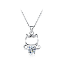 Load image into Gallery viewer, 925 Sterling Silver Fashion Cute Little Cat Pendant Necklace with White Cubic Zircon - Glamorousky