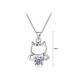 925 Sterling Silver Fashion Cute Little Cat Pendant Necklace with White Cubic Zircon - Glamorousky