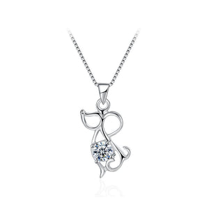 925 Sterling Silver Fashion Cute Chinese Zodiac - Mice Pendant Necklace with Cubic Zircon - Glamorousky