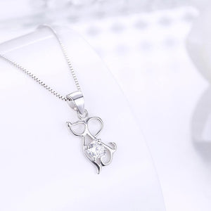 925 Sterling Silver Fashion Cute Chinese Zodiac - Mice Pendant Necklace with Cubic Zircon - Glamorousky