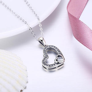 925 Sterling Silver Simple Elegant Romantic Heart Shape Pendant Necklace with Cubic Zircon Necklace with Cubic Zircon - Glamorousky