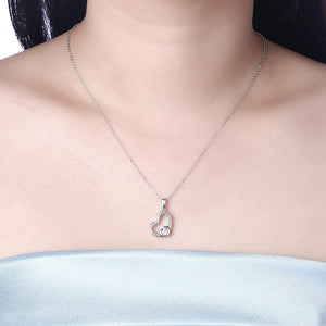 925 Sterling Silver Simple Elegant Romantic Heart Shape Pendant Necklace with Cubic Zircon Necklace with Cubic Zircon - Glamorousky