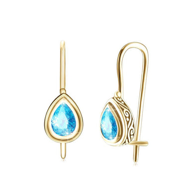 925 Sterling Gold Plated Retro Elegant Fashion Water Drop Shape Earrings with Light Blue Cubic Zircon - Glamorousky
