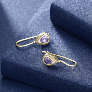 925 Sterling Gold Plated Retro Elegant Fashion Water Drop Shape Earrings with Purple Cubic Zircon - Glamorousky