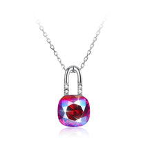 Load image into Gallery viewer, 925 Sterling Simple Elegant Fashion Lock Shape Pendant  Necklace with Red and Multicolor Austrian Element Crystal - Glamorousky