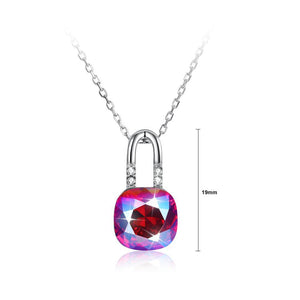925 Sterling Simple Elegant Fashion Lock Shape Pendant  Necklace with Red and Multicolor Austrian Element Crystal - Glamorousky
