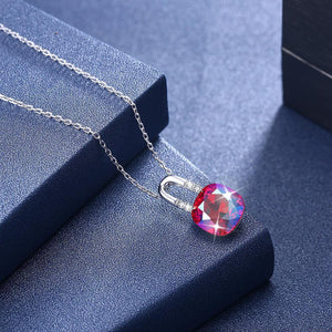 925 Sterling Simple Elegant Fashion Lock Shape Pendant  Necklace with Red and Multicolor Austrian Element Crystal - Glamorousky