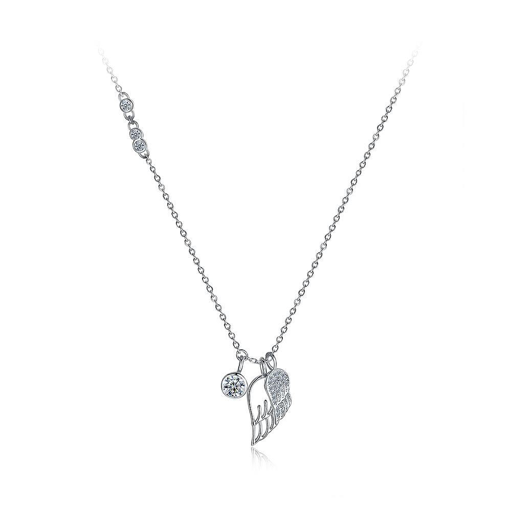 925 Sterling Silver Elegant Fashion Angel Wings Pendant Necklace with Austrian Element Crystal - Glamorousky