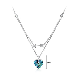 925 Sterling Silver Fashion Romantic Heart Shape and Heart Shape Necklace with Blue Austrian Element Crystal - Glamorousky