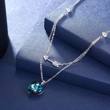 Load image into Gallery viewer, 925 Sterling Silver Fashion Romantic Heart Shape and Heart Shape Necklace with Blue Austrian Element Crystal - Glamorousky