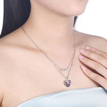 Load image into Gallery viewer, 925 Sterling Silver Fashion Romantic Heart Shape and Heart Shape Necklace with Purple Austrian Element Crystal - Glamorousky