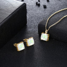 Load image into Gallery viewer, 925 Sterling Silver Gold Plated Elegant Fashion Cube Pendant Necklace and Earrings Set with Austrian Element Crystal - Glamorousky