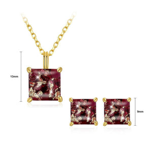 925 Sterling Silver Gold Plated Elegant Fashion Square Pendant Necklace and Earrings Set with Brown Austrian Element Crystal - Glamorousky