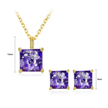 Load image into Gallery viewer, 925 Sterling Silver Gold Plated Elegant Fashion Square Pendant Necklace and Earrings Set with Purple Austrian Element Crystal - Glamorousky
