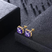 Load image into Gallery viewer, 925 Sterling Silver Gold Plated Elegant Fashion Square Pendant Necklace and Earrings Set with Purple Austrian Element Crystal - Glamorousky