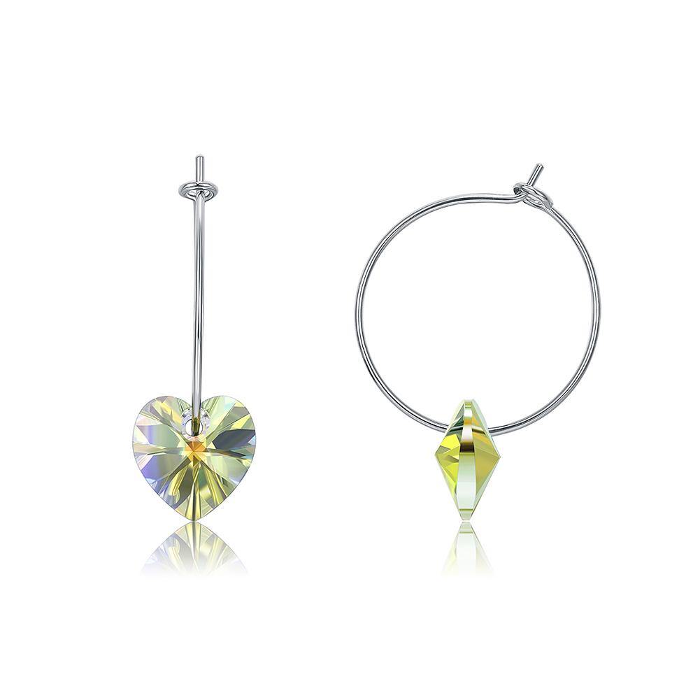 925 Sterling Silver Simple Fashion Circle Heart Shape Earrings with Multicolor Austrian Element Crystal - Glamorousky
